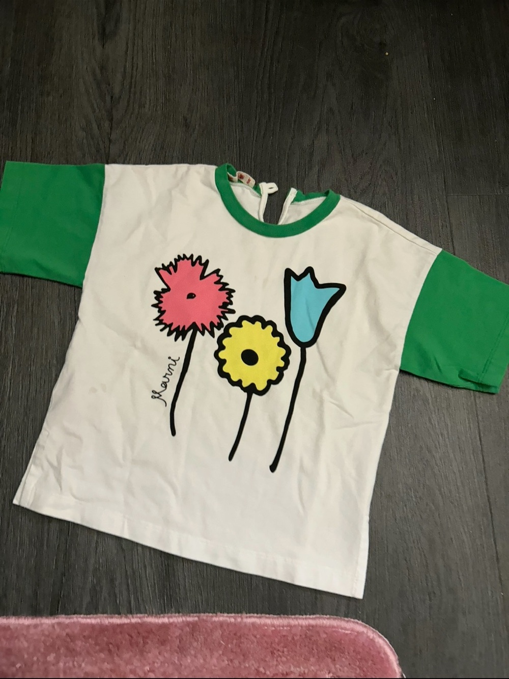Kids Floral Graphic Tee with Green Sleeves